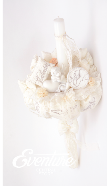 Lumanare de botez brodata cu aripi de inger, 65x4cm, Wings of cotton 2